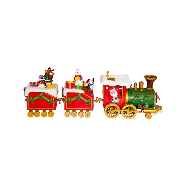 19.7" Battery-Operated Light-Up Musical Santa Train Three-Piece Set