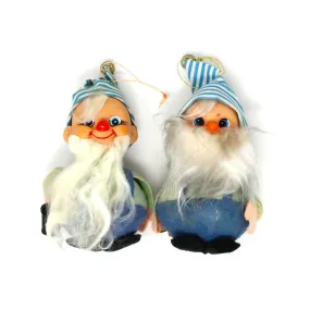Ornaments, Elf with Overalls and Long Beard, Blue & White, Christmas Kitsch, Germany, Vintage