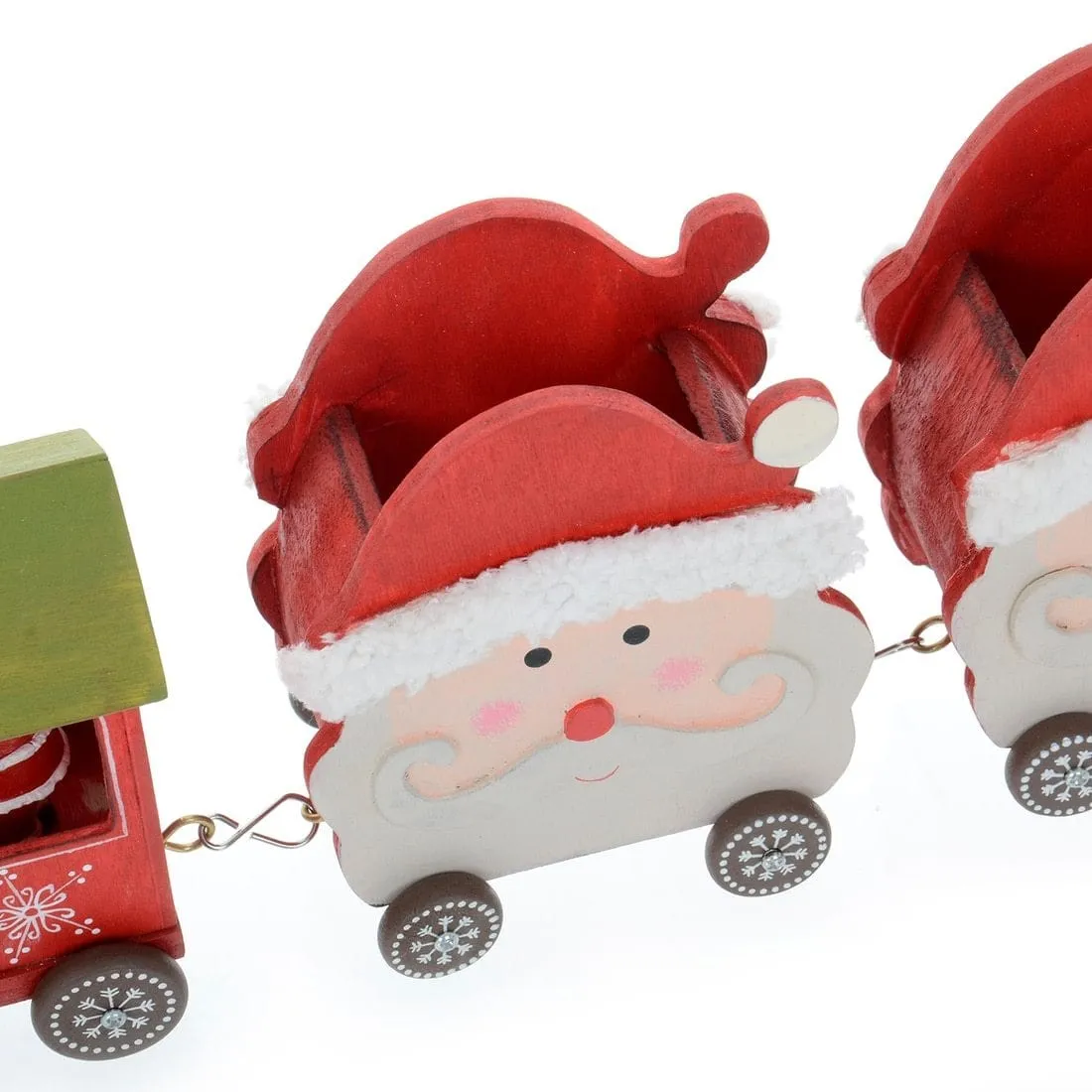 Santa Claus Wooden Train Two Carriage Christmas Decoration