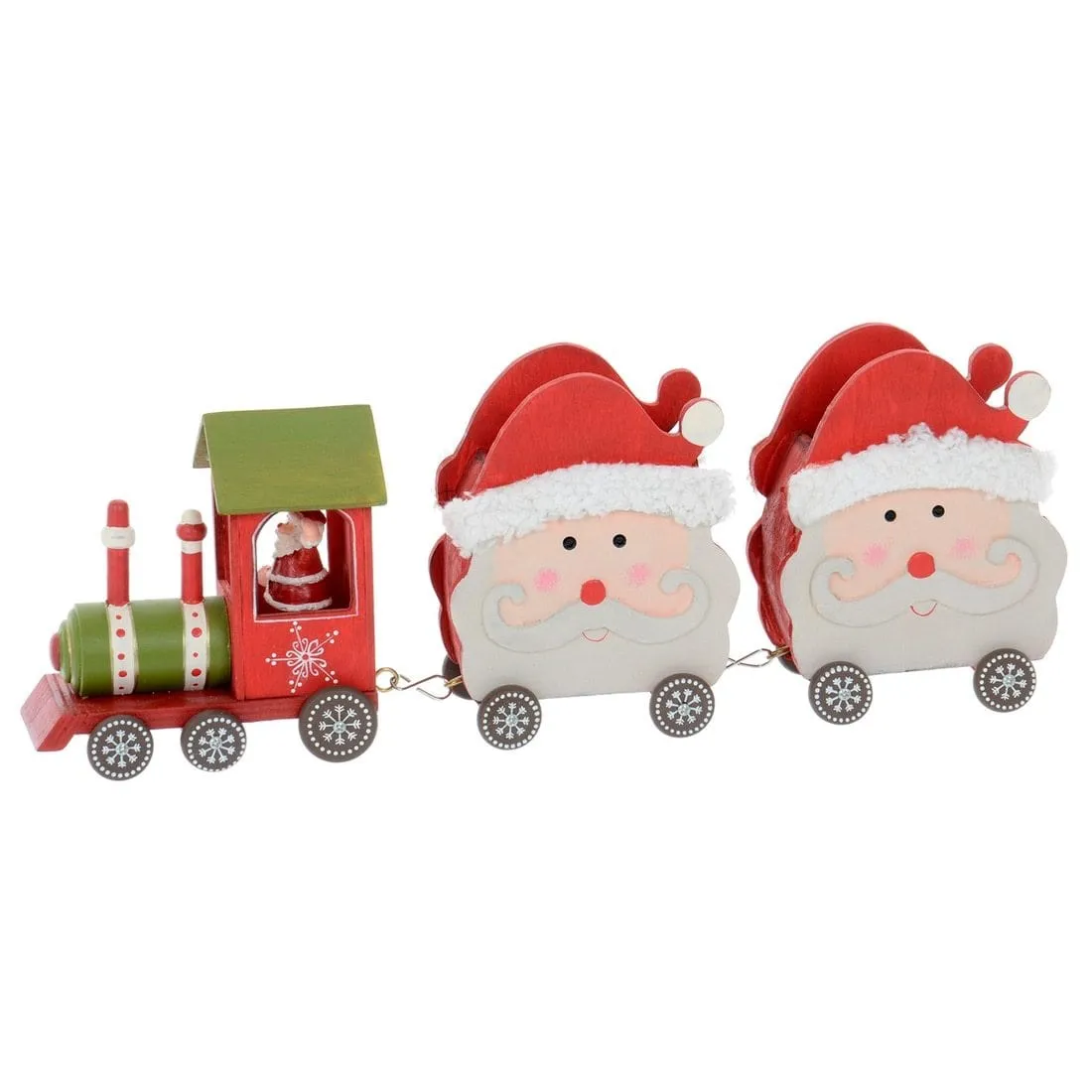 Santa Claus Wooden Train Two Carriage Christmas Decoration