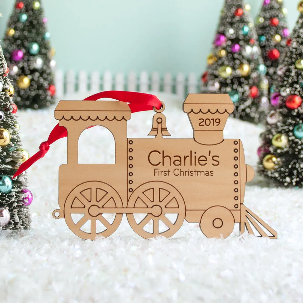 Train Wooden Christmas Ornament - Personalized Engine