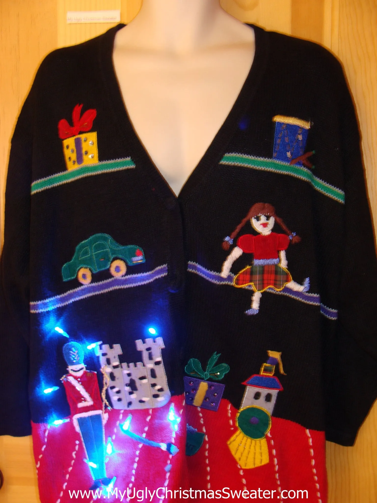 Vintage 80s Toy Theme Funny Light Up Christmas Sweater